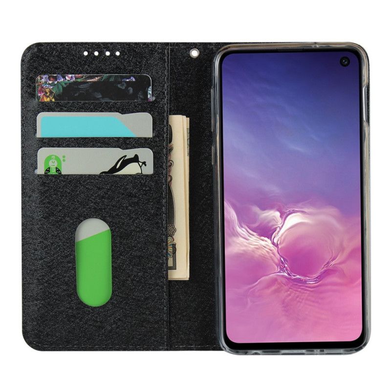 Folio-hoesje voor Samsung Galaxy S10e Rood Zwart Zacht Leer Met Riempje