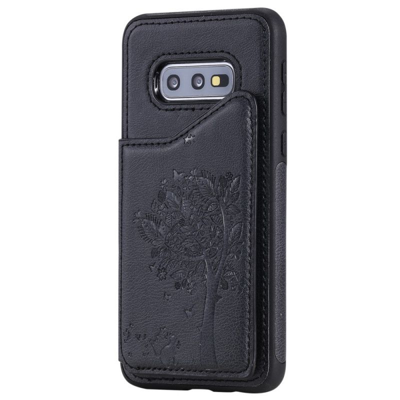 Hoesje Samsung Galaxy S10e Paars Kaarthouder Met Kattenprint