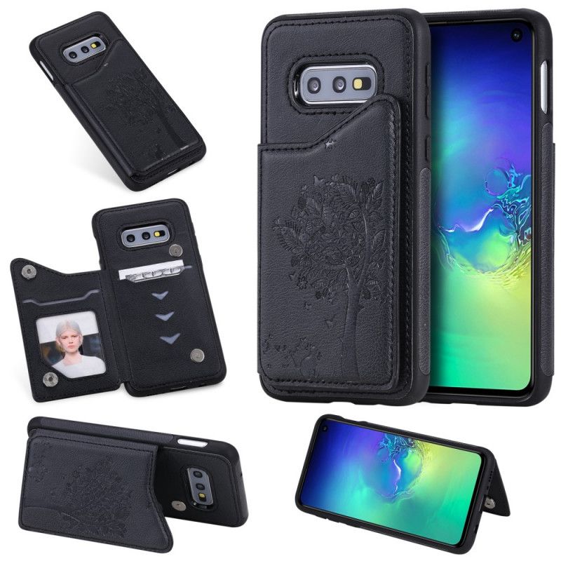 Hoesje Samsung Galaxy S10e Paars Kaarthouder Met Kattenprint
