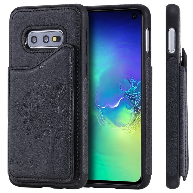 Hoesje Samsung Galaxy S10e Paars Kaarthouder Met Kattenprint