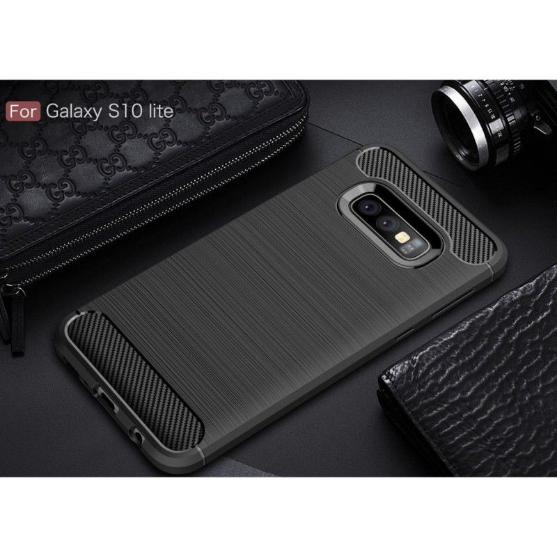Hoesje Samsung Galaxy S10e Rood Zwart Geborsteld Koolstofvezel