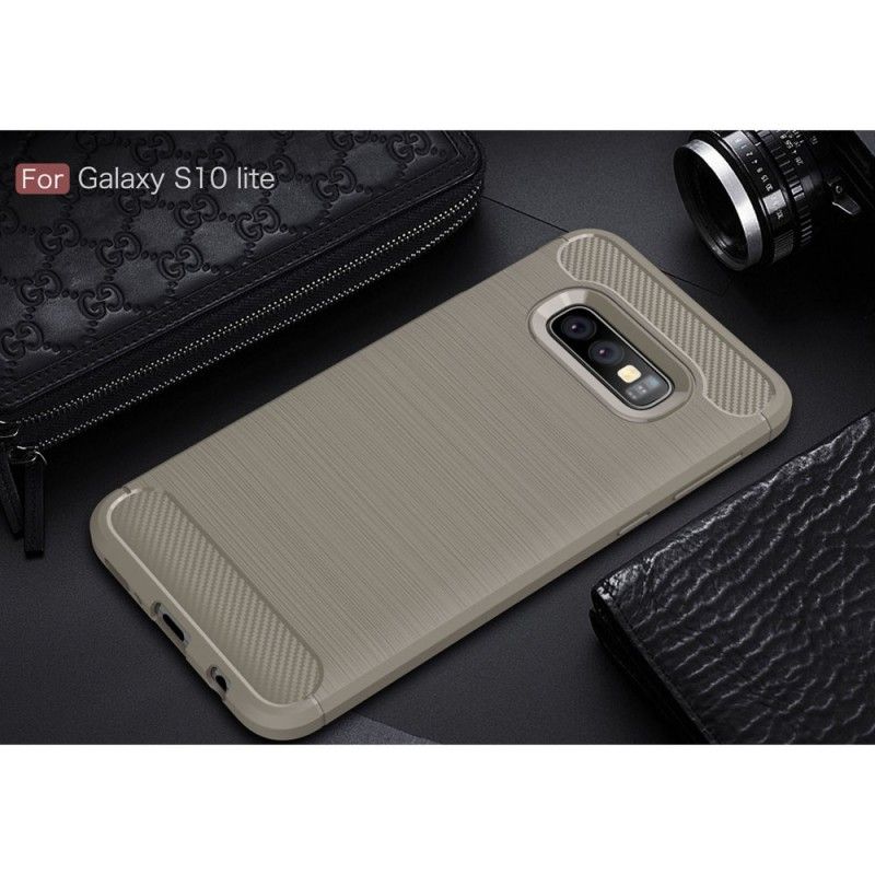 Hoesje Samsung Galaxy S10e Rood Zwart Geborsteld Koolstofvezel