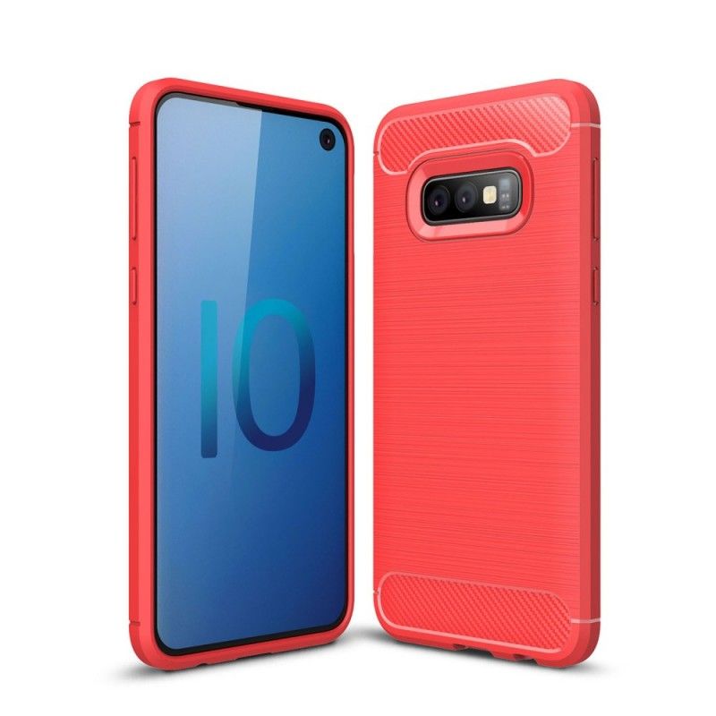 Hoesje Samsung Galaxy S10e Rood Zwart Geborsteld Koolstofvezel