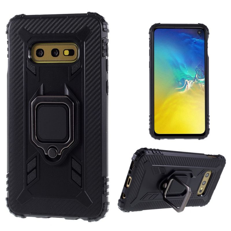 Hoesje Samsung Galaxy S10e Rood Zwart Ring En Koolstofvezel
