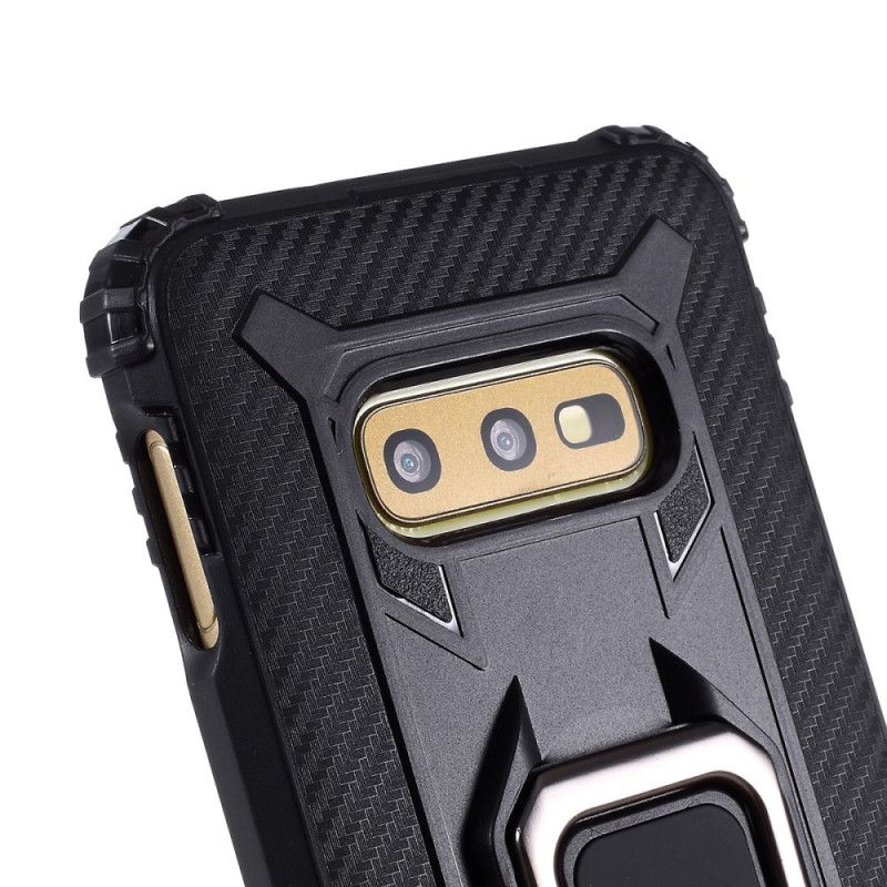 Hoesje Samsung Galaxy S10e Rood Zwart Ring En Koolstofvezel