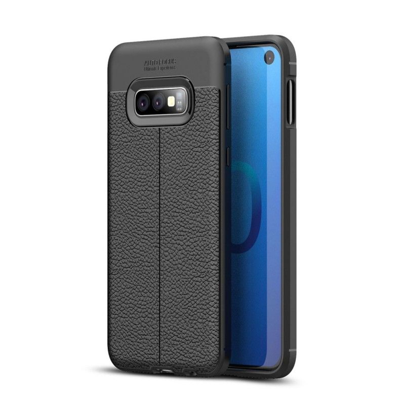 Hoesje voor Samsung Galaxy S10e Grijs Zwart Dubbellijns Lychee Leereffect