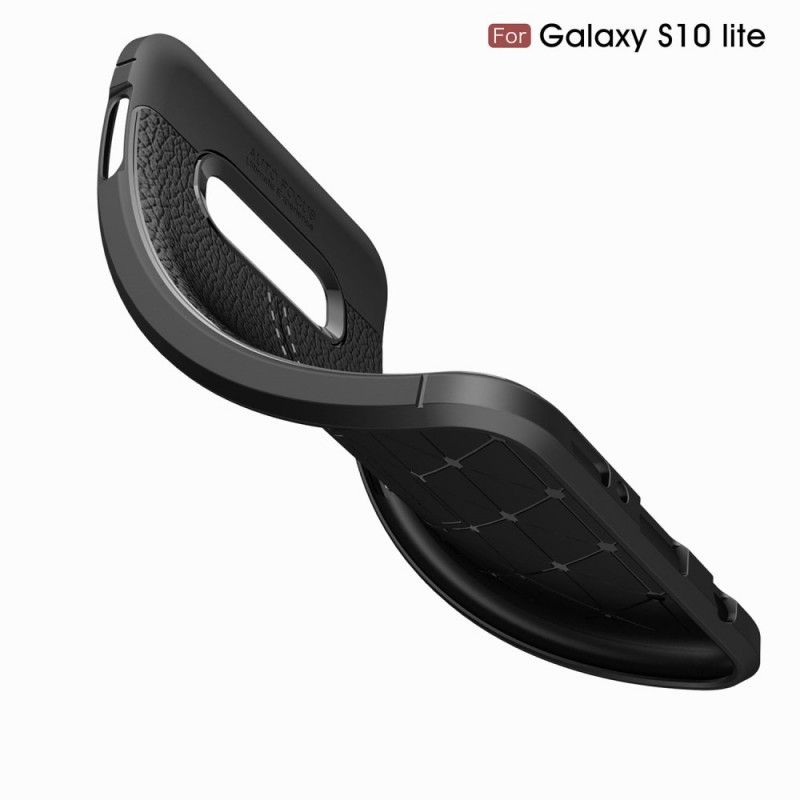 Hoesje voor Samsung Galaxy S10e Grijs Zwart Dubbellijns Lychee Leereffect