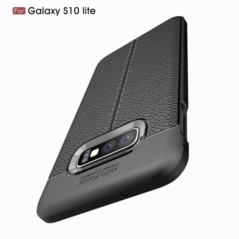 Hoesje voor Samsung Galaxy S10e Grijs Zwart Dubbellijns Lychee Leereffect