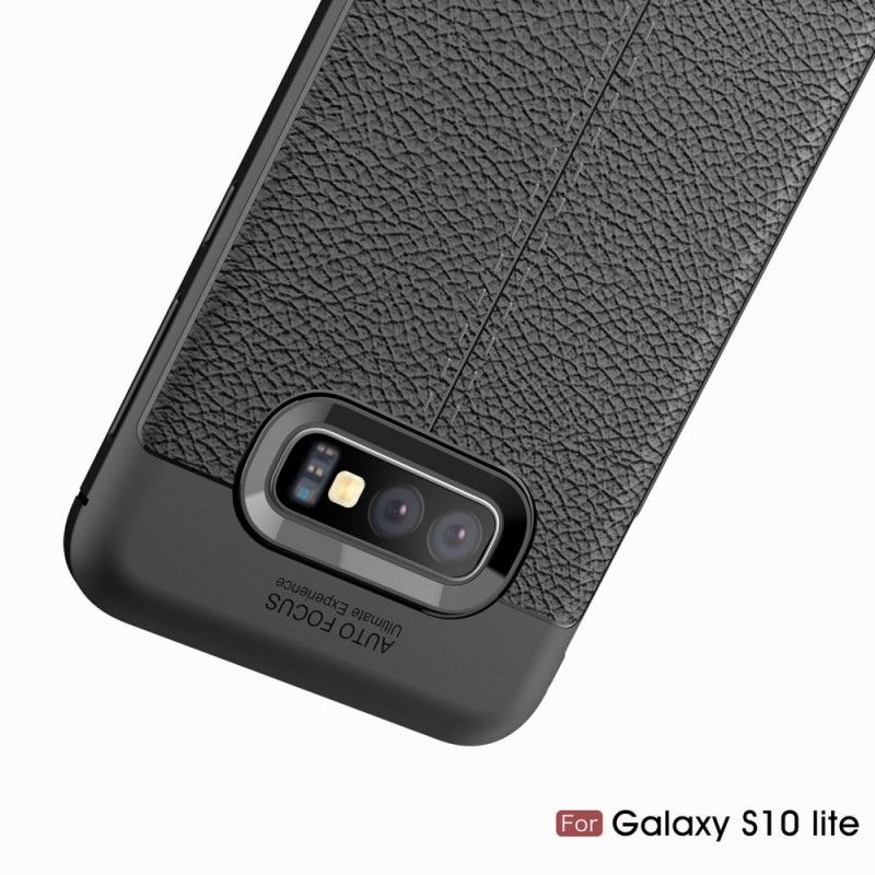 Hoesje voor Samsung Galaxy S10e Grijs Zwart Dubbellijns Lychee Leereffect