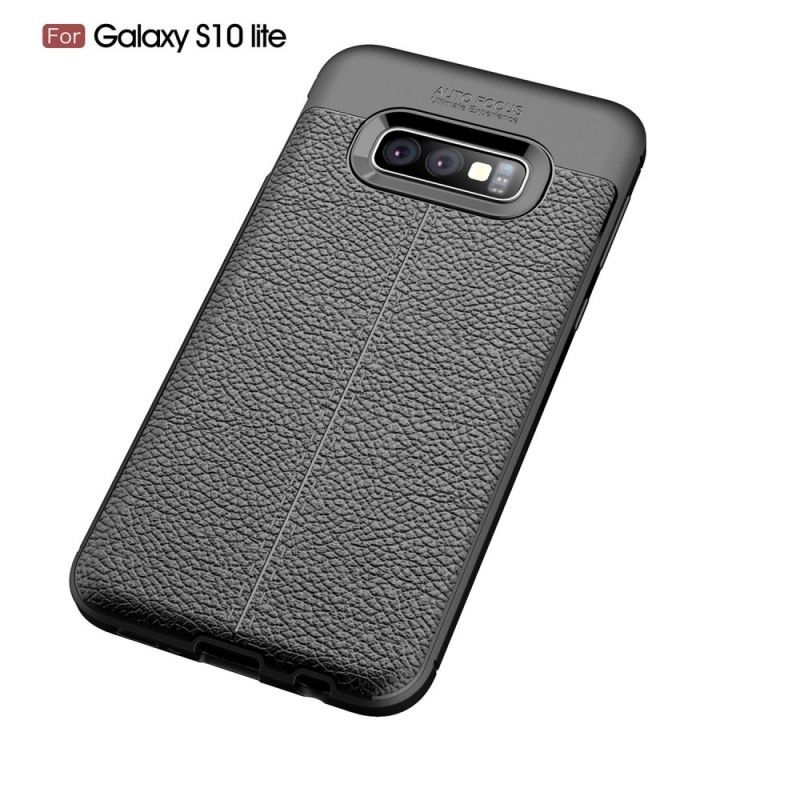 Hoesje voor Samsung Galaxy S10e Grijs Zwart Dubbellijns Lychee Leereffect