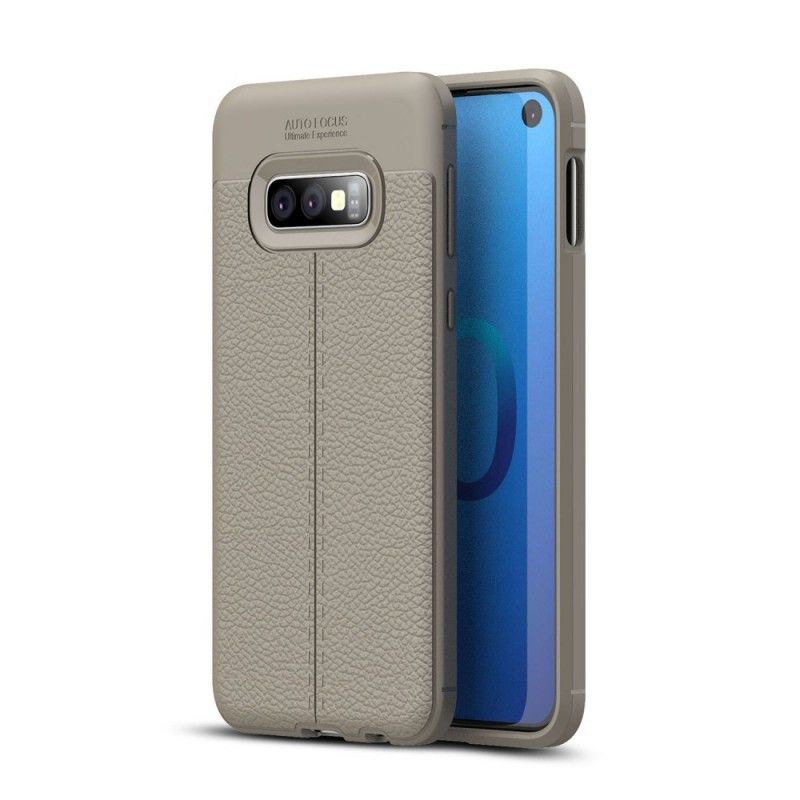 Hoesje voor Samsung Galaxy S10e Grijs Zwart Dubbellijns Lychee Leereffect