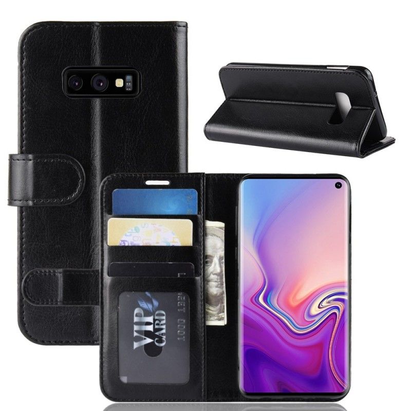 Leren Hoesje Samsung Galaxy S10e Wit Zwart Telefoonhoesje Ultra Kunstleer