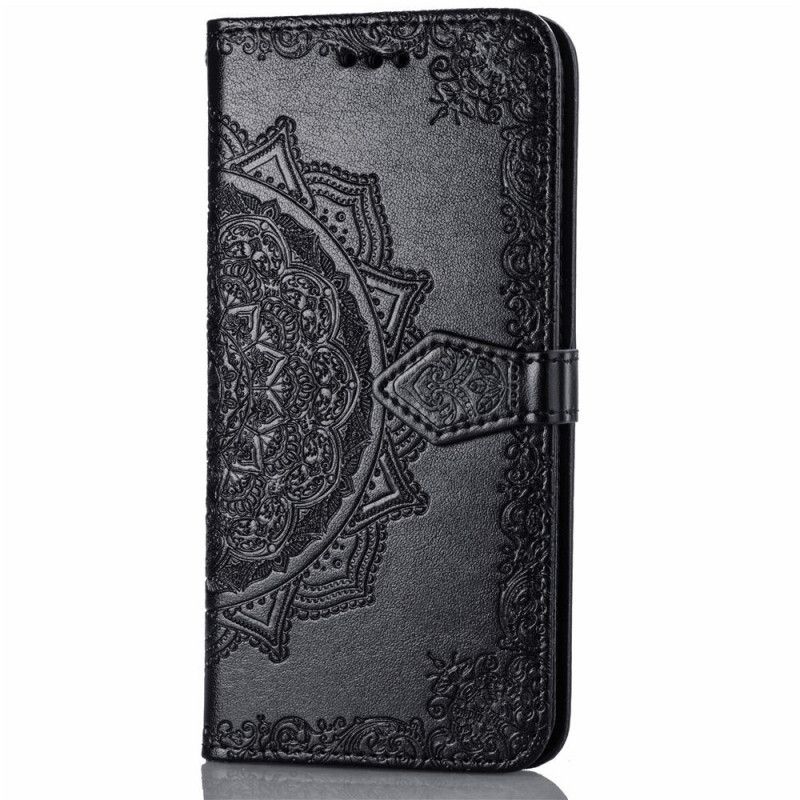 Leren Hoesje voor Samsung Galaxy S10e Grijs Zwart Mandala Van Middelbare Leeftijd