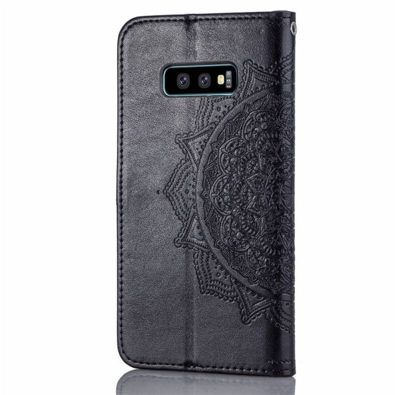 Leren Hoesje voor Samsung Galaxy S10e Grijs Zwart Mandala Van Middelbare Leeftijd