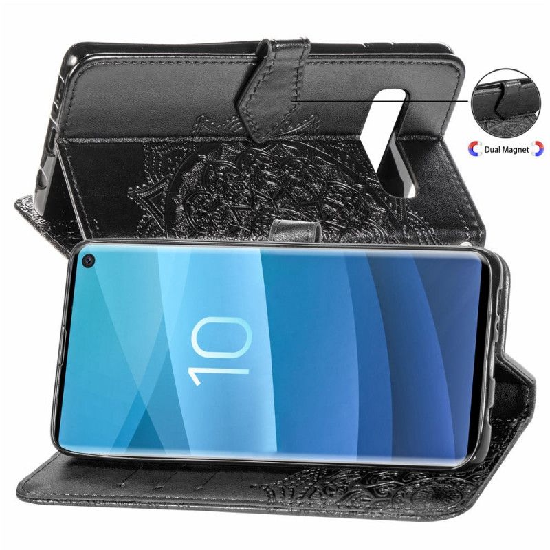Leren Hoesje voor Samsung Galaxy S10e Grijs Zwart Mandala Van Middelbare Leeftijd