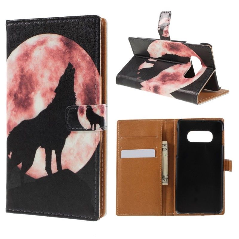 Leren Hoesje voor Samsung Galaxy S10e Nachtwolf