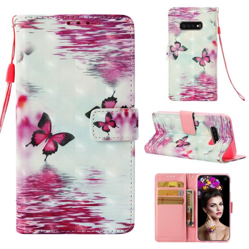 Leren Hoesje voor Samsung Galaxy S10e Rode Vlinders