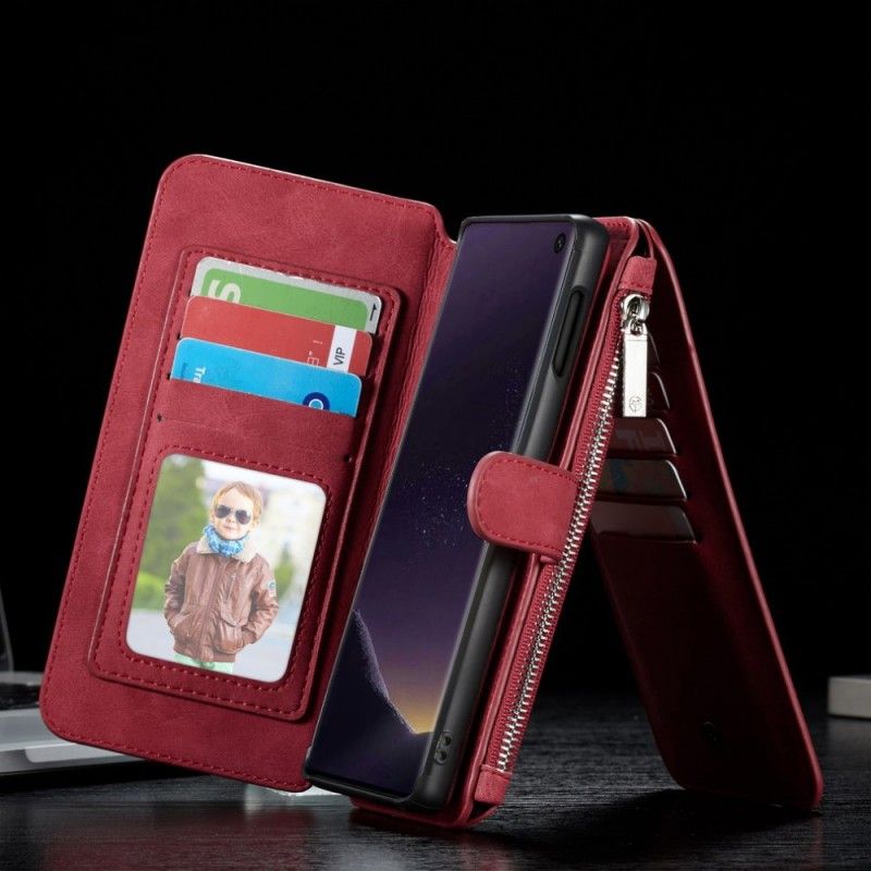 Leren Hoesje voor Samsung Galaxy S10e Rood Zwart Afneembare Behuizing