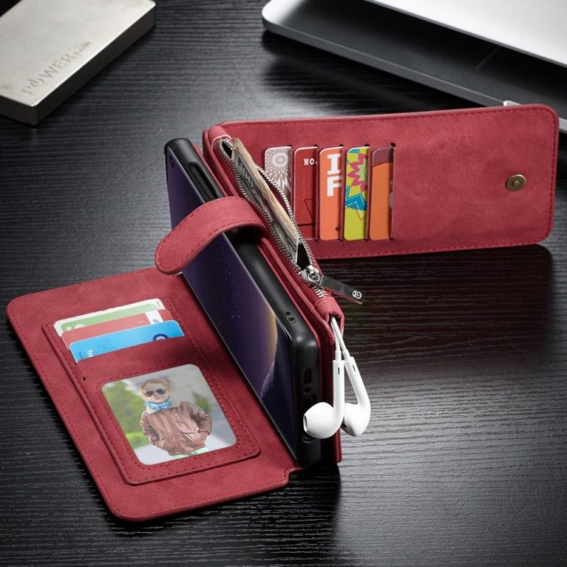 Leren Hoesje voor Samsung Galaxy S10e Rood Zwart Afneembare Behuizing