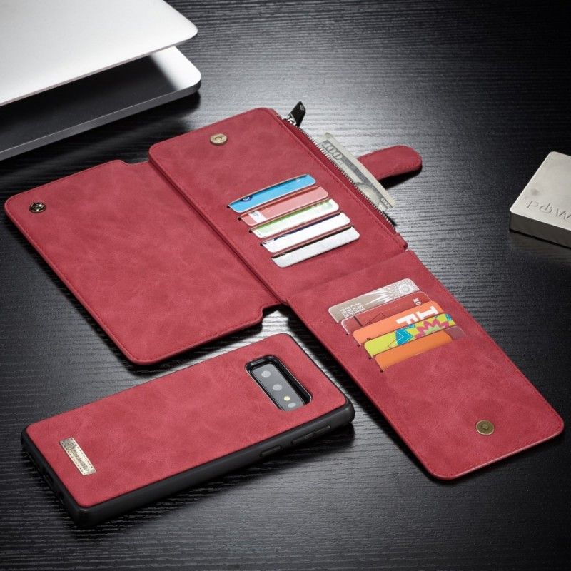 Leren Hoesje voor Samsung Galaxy S10e Rood Zwart Afneembare Behuizing