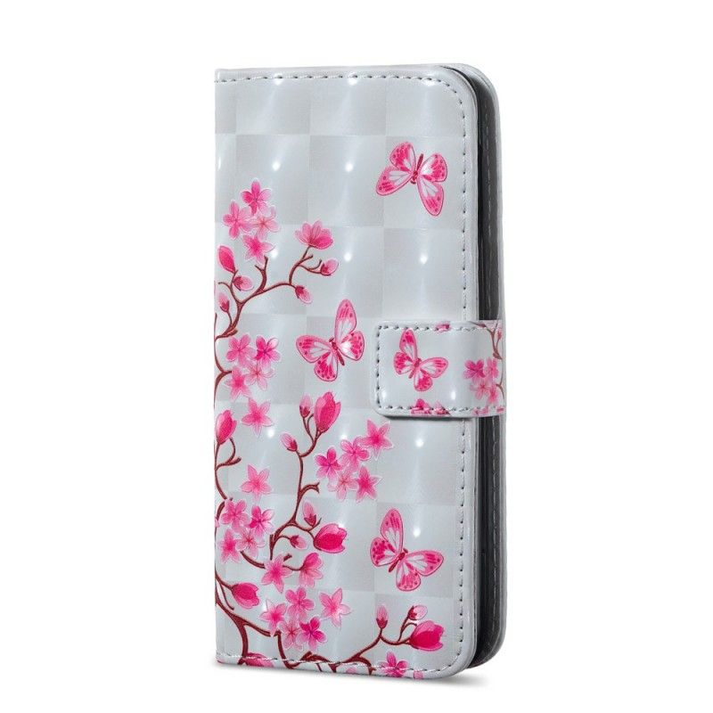 Leren Hoesje voor Samsung Galaxy S10e Vlinders En Bloemen Gestoffeerd