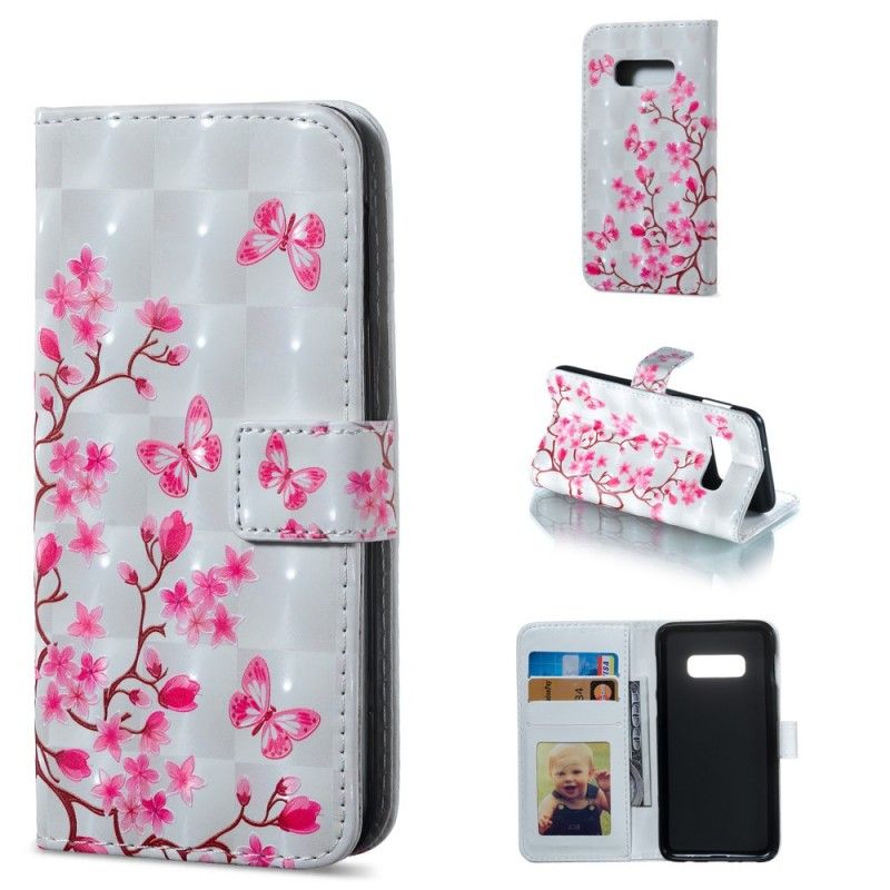 Leren Hoesje voor Samsung Galaxy S10e Vlinders En Bloemen Gestoffeerd