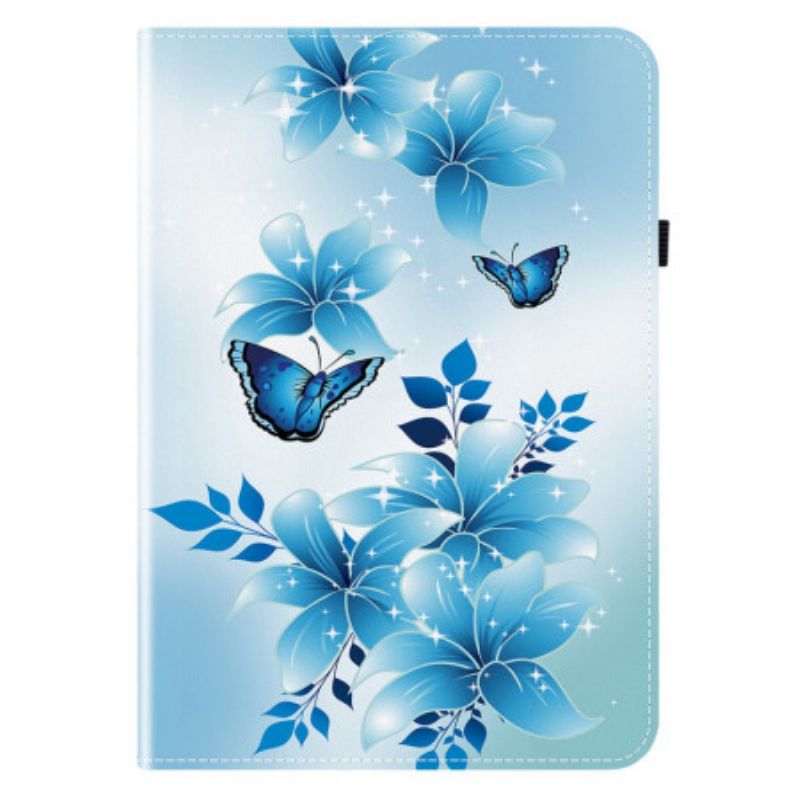 Cover Samsung Galaxy Tab S11 Vlinders En Blauwe Bloemen Bescherming Hoesje