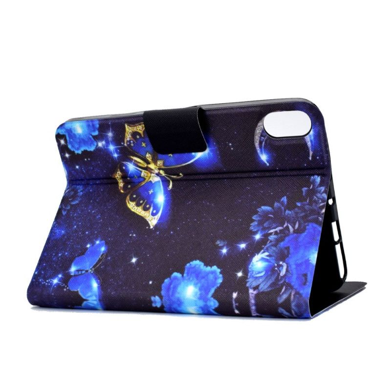 Leren Hoesje Voor Samsung Galaxy Tab S11 Blauw-gouden Vlinder