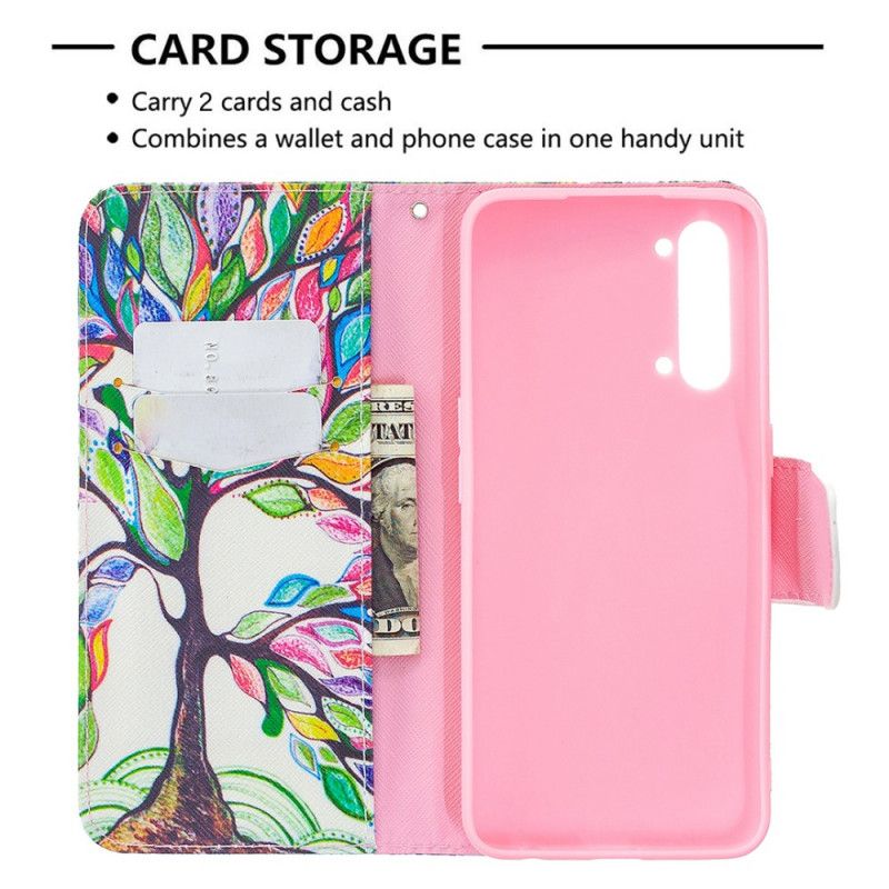 Flip Case Leren Oppo Find X2 Lite Gekleurde Boom