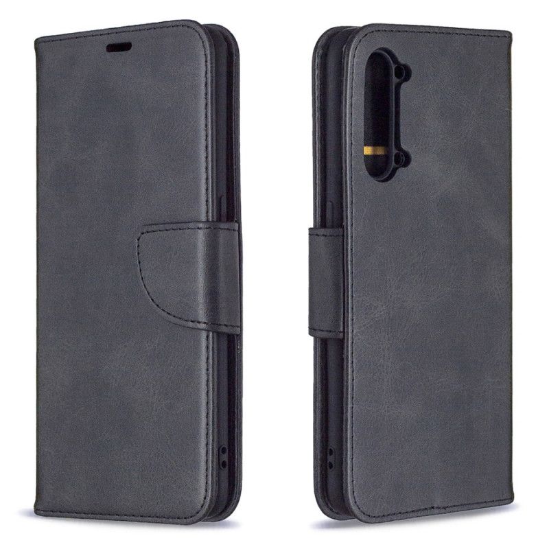 Leren Hoesje Oppo Find X2 Lite Grijs Zwart Gladde Schuine Flap