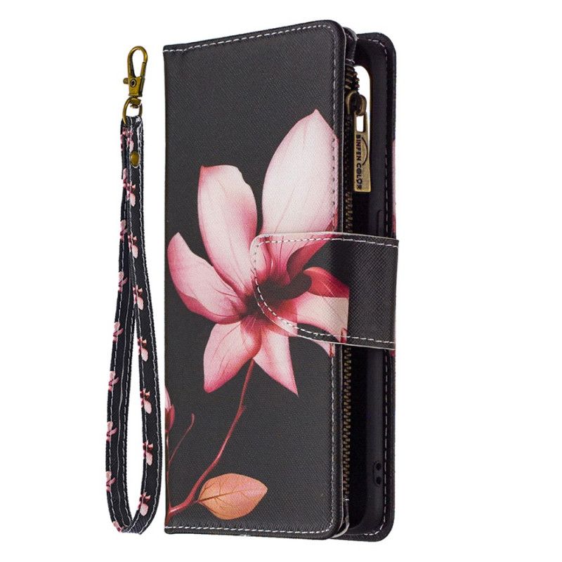 Leren Hoesje voor Oppo Find X2 Lite Wit Zwart Bloemenzak Met Ritssluiting