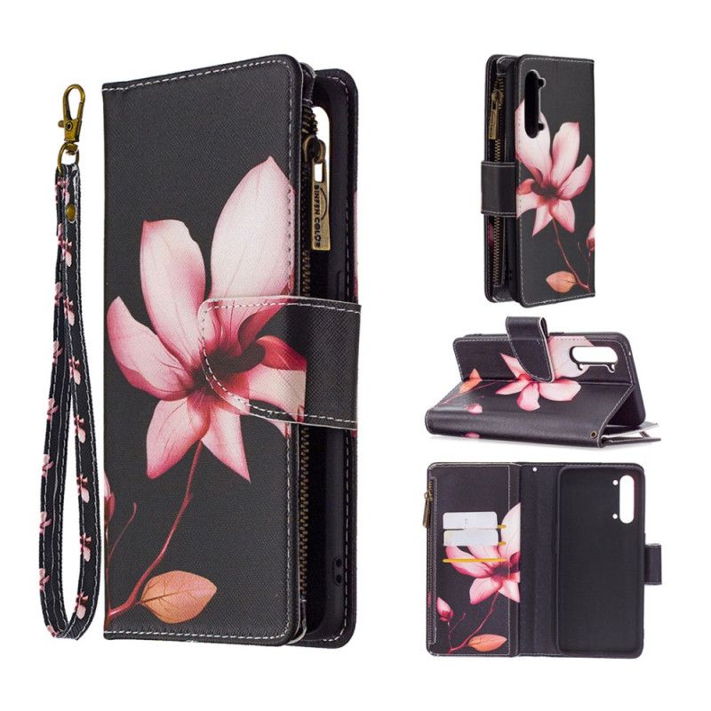 Leren Hoesje voor Oppo Find X2 Lite Wit Zwart Bloemenzak Met Ritssluiting