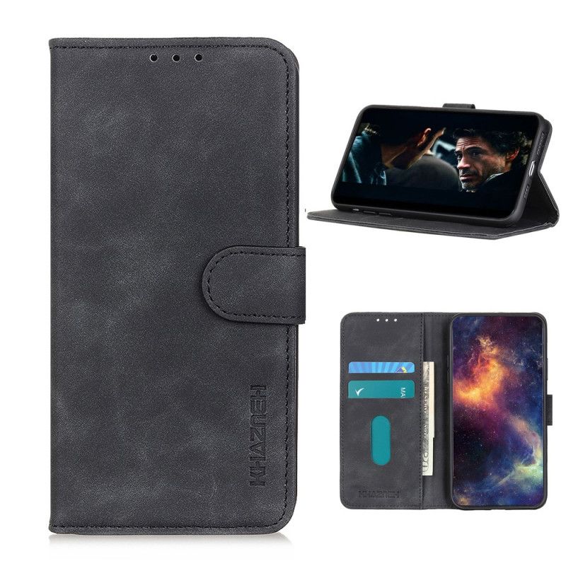 Flip Case Leren Realme 7 Rood Zwart Vintage Khazneh Leereffect