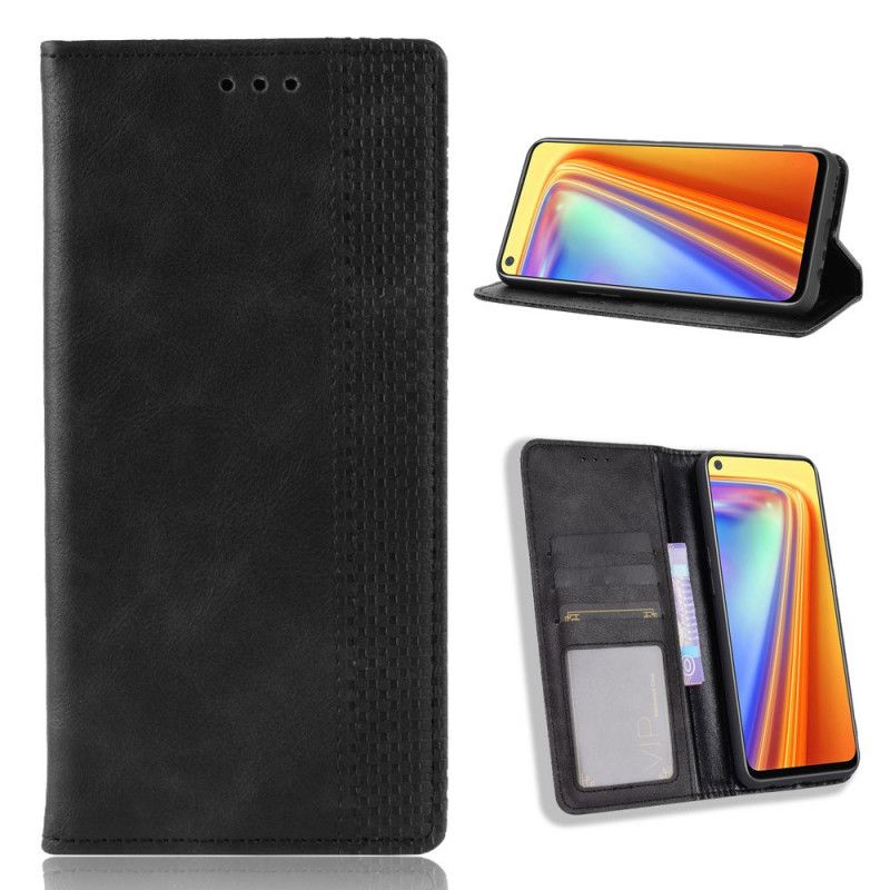 Folio-hoesje Realme 7 Rood Zwart Gestileerd Vintage Leereffect