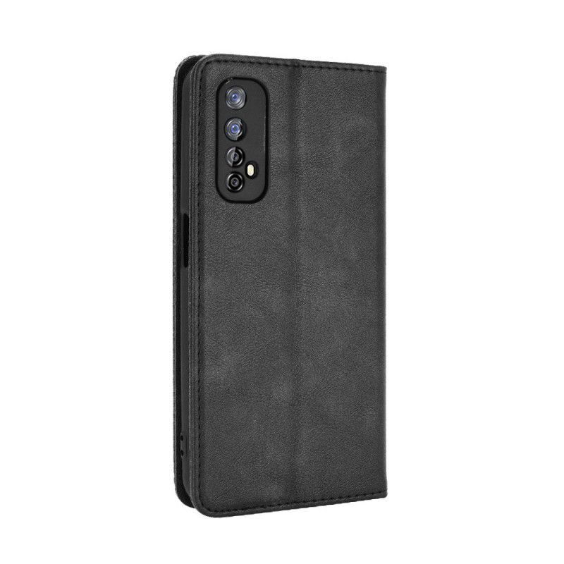 Folio-hoesje Realme 7 Rood Zwart Gestileerd Vintage Leereffect