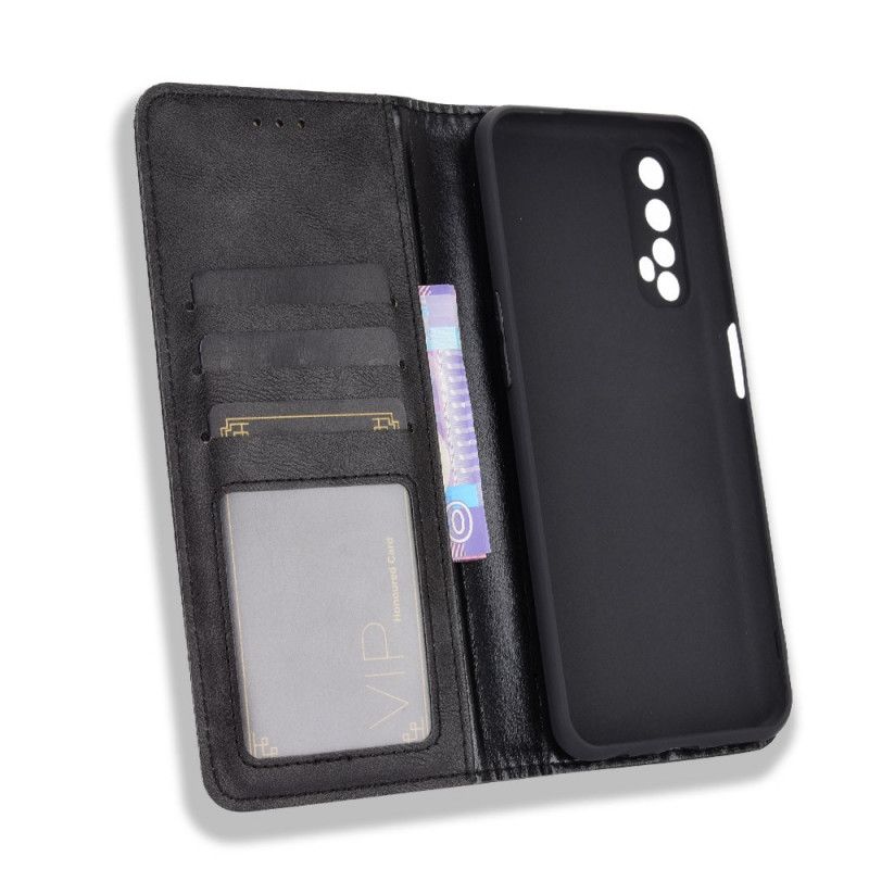 Folio-hoesje Realme 7 Rood Zwart Gestileerd Vintage Leereffect