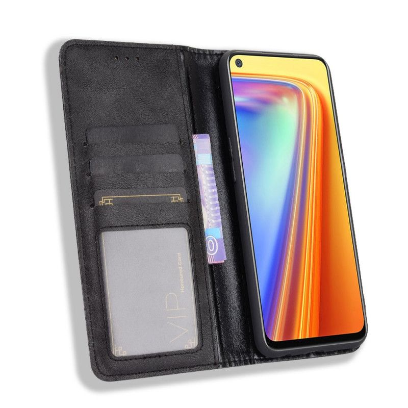 Folio-hoesje Realme 7 Rood Zwart Gestileerd Vintage Leereffect