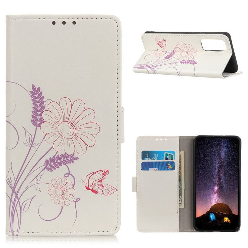 Leren Hoesje voor Realme 7 Vlinders En Bloemen Tekenen