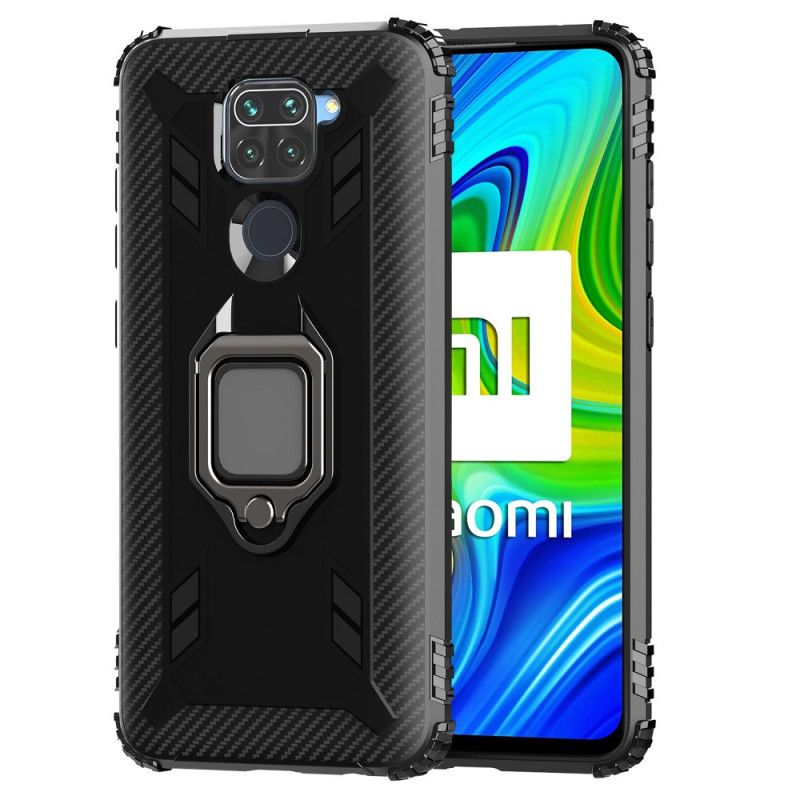 Case Hoesje Xiaomi Redmi Note 9 Rood Zwart Telefoonhoesje Ring En Koolstofvezel