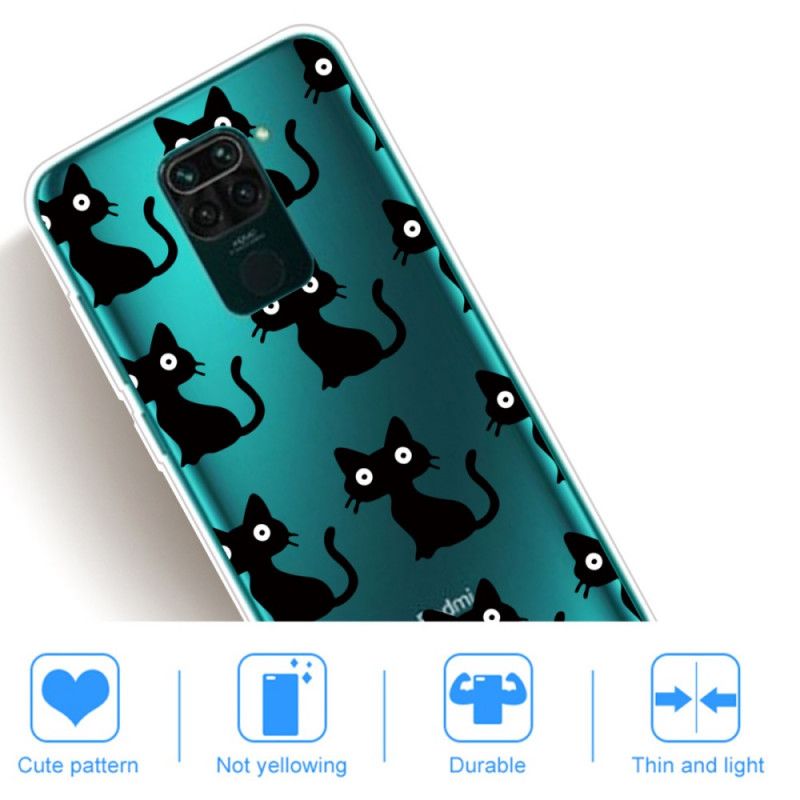 Cover Hoesje Xiaomi Redmi Note 9 Telefoonhoesje Meerdere Zwarte Katten