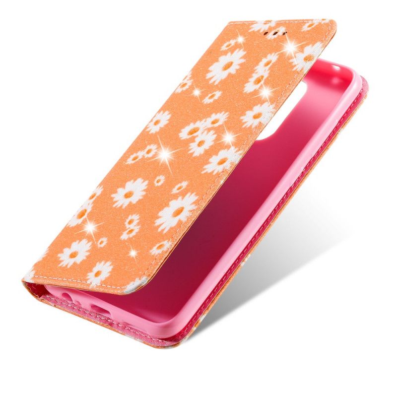 Folio-hoesje Xiaomi Redmi Note 9 Oranje Roze Madeliefjes