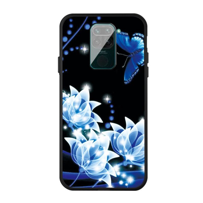 Hoesje voor Xiaomi Redmi Note 9 Vlinder En Blauwe Bloemen