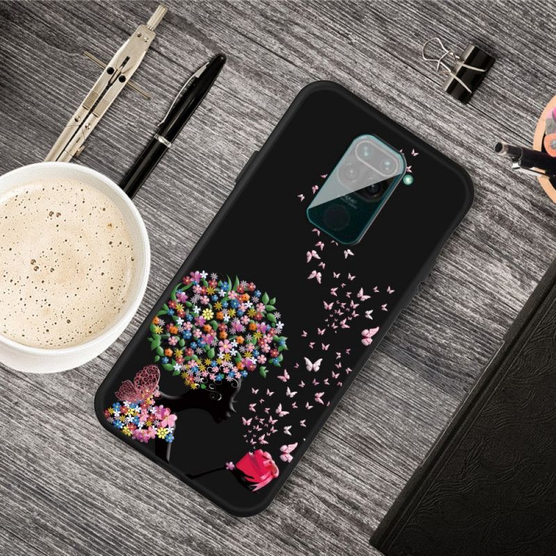 Hoesje Xiaomi Redmi Note 9 Telefoonhoesje Vrouw Met Een Bloemig Hoofd