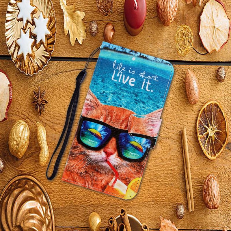 Leren Hoesje voor Xiaomi Redmi Note 9 Kat Leef Het Met String