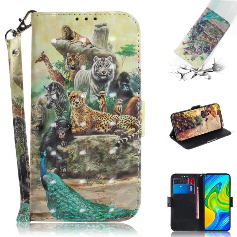 Leren Hoesje voor Xiaomi Redmi Note 9 String Safari Dieren