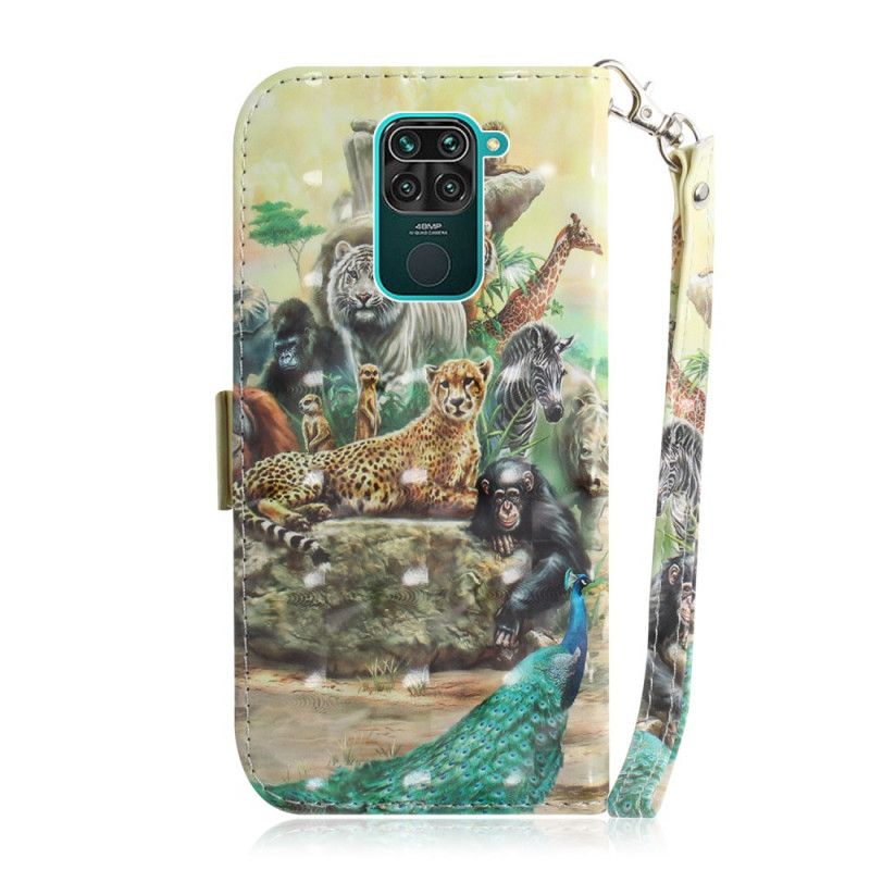 Leren Hoesje voor Xiaomi Redmi Note 9 String Safari Dieren