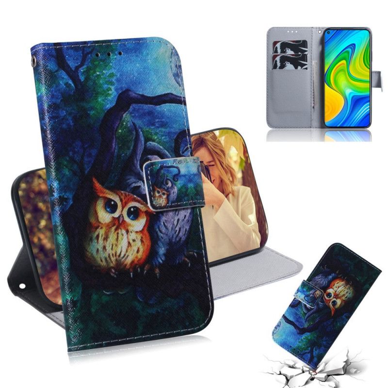 Leren Hoesje voor Xiaomi Redmi Note 9 Uil Schilderij