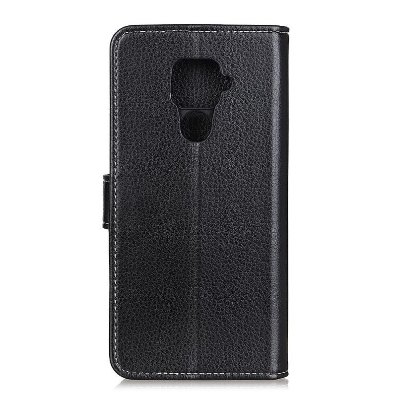 Leren Hoesje voor Xiaomi Redmi Note 9 Wit Zwart Naden In Lychee-Leereffect