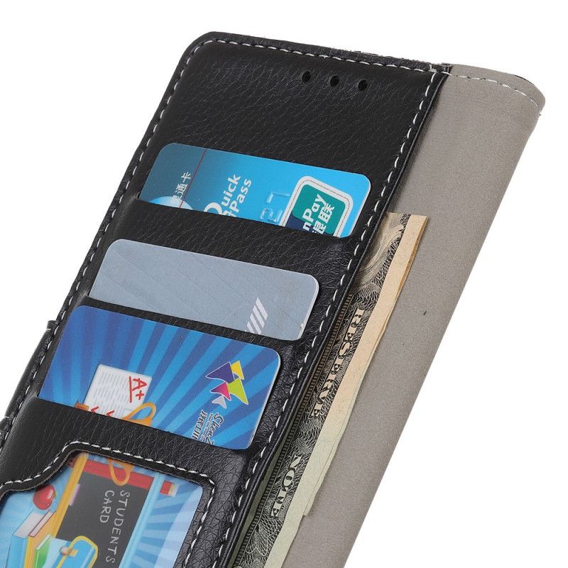 Leren Hoesje voor Xiaomi Redmi Note 9 Wit Zwart Naden In Lychee-Leereffect