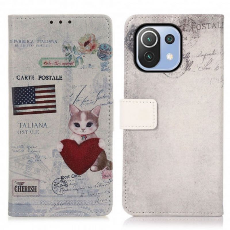 Flip Case Leren Xiaomi Mi 11 Lite 5g Ne / Mi 11 Lite 4g / 5g Reizigers Cat